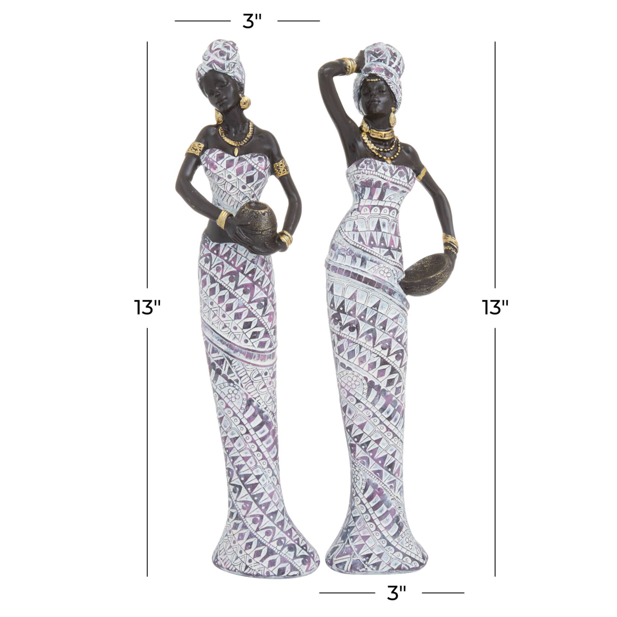 Set of 2 Multi Polystone Eclectic Sculptures, 13" x 3" x 3"